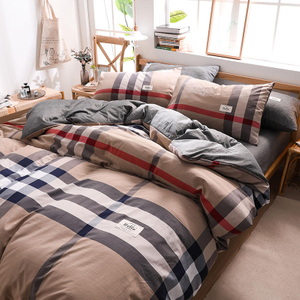 Motel Luxury Sandy Brown Gingham Modern Design Cotton Bed Sheets