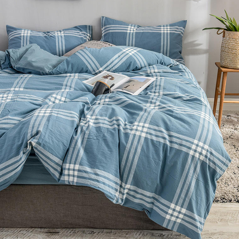 Homestay Cotton Bed Sheet Modern Style Hot Sale Blue Plaid